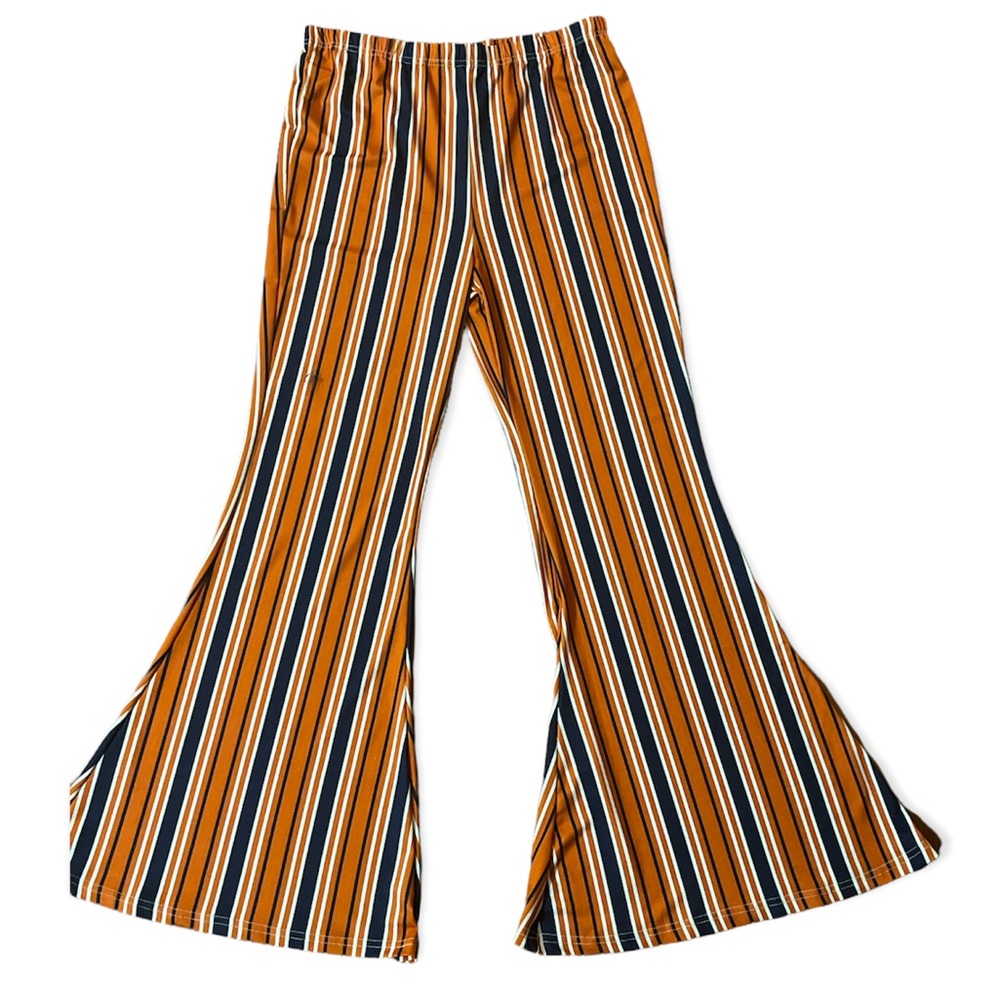 Modern Hero Women’s Blue and Orange Striped Bell Bottom Pants